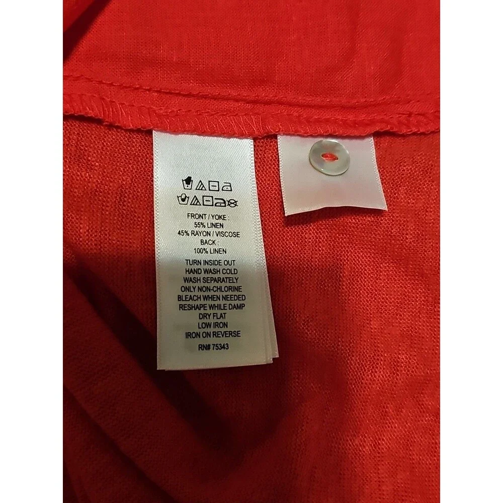 Martha Stewart Collection Linen Blend Short Sleeve Womens Blouse Coral Red  2X